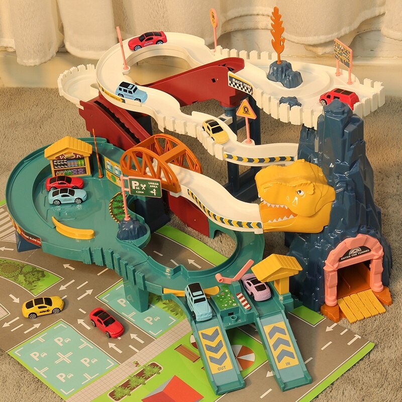 공룡 트랙 자동차 장난감 작은 기차 입구 모험 자동차 주차장 4 어린이 퍼즐 3 세 선물 소년